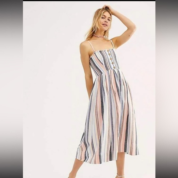 Free People Multi Stripe Lilah Pleated Tube Midi Dress - Picture 1 of 16
